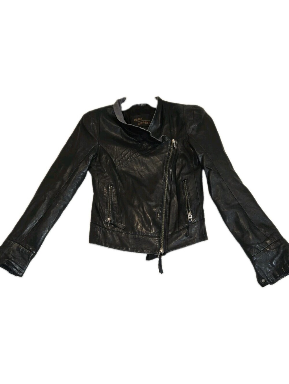 Black Carpekt 💯 lambskin Leather Sz 36(0-2) Black Moto Zip